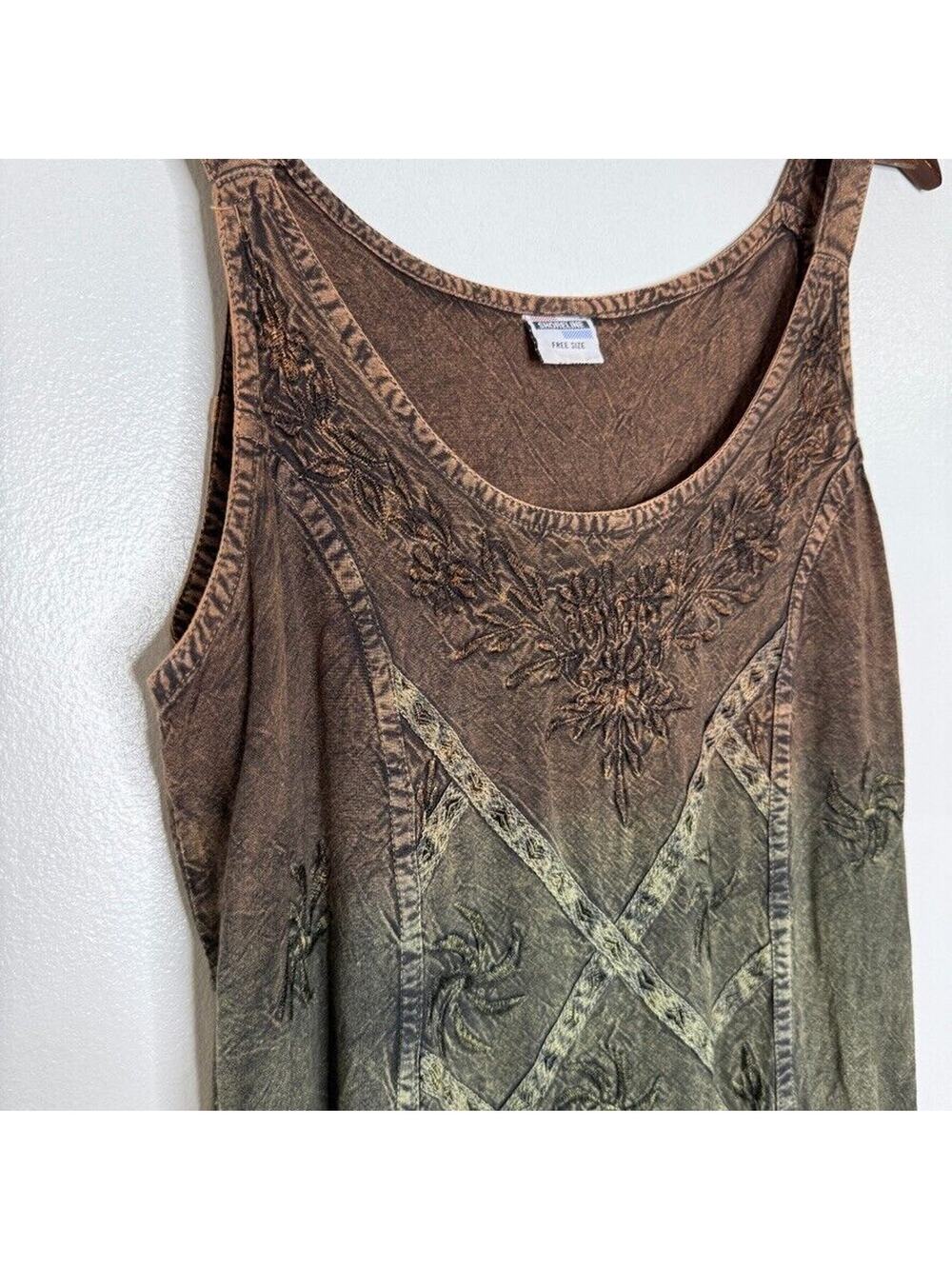 Shoreline Free Size Boho Tie-Dye Sleeveless Dress Earth Tones Festival